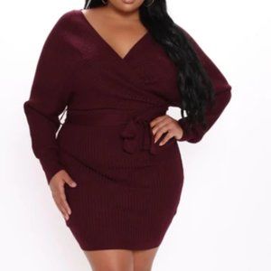 Wine Colored Belted Sweater Dress Size 2X/3X